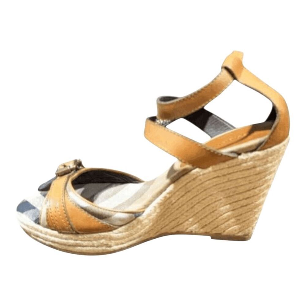 BURBERRY Nova Check Canvas/Leather Espadrille Wedge Sandal Size 40 (US8.5) - Picture 6 of 9